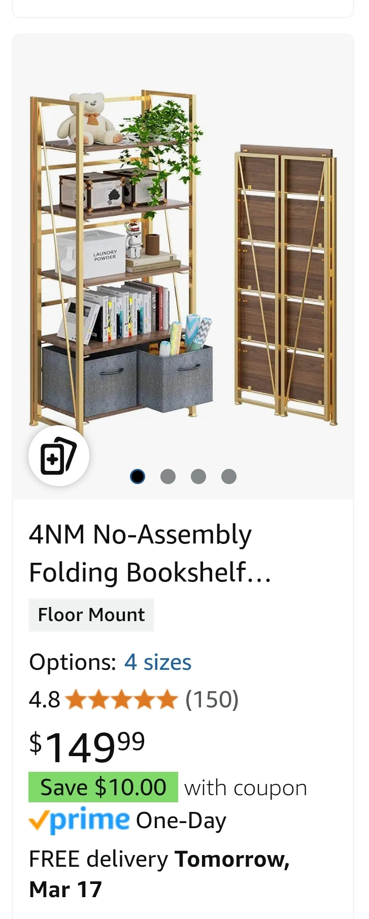 Folding Bookshelf Storage Shelves 5 Tiers Vintage Bookcase Standing Racks Study Organizer Home Office