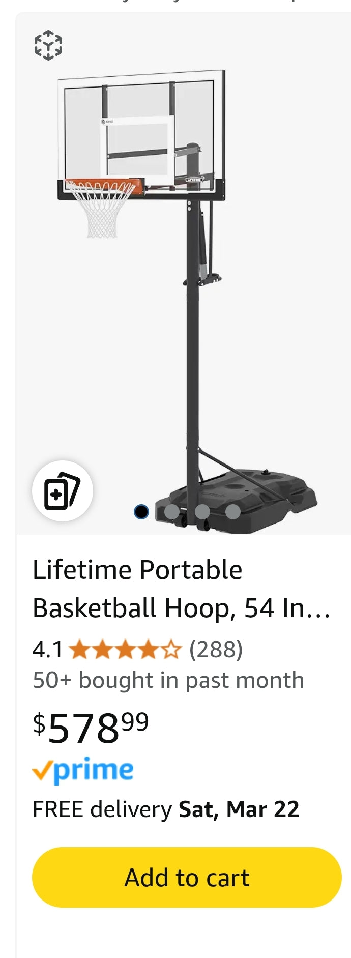 Lifetime Portable Basketball Hoop, 54 Inch Steel-Framed Acrylic Backboard