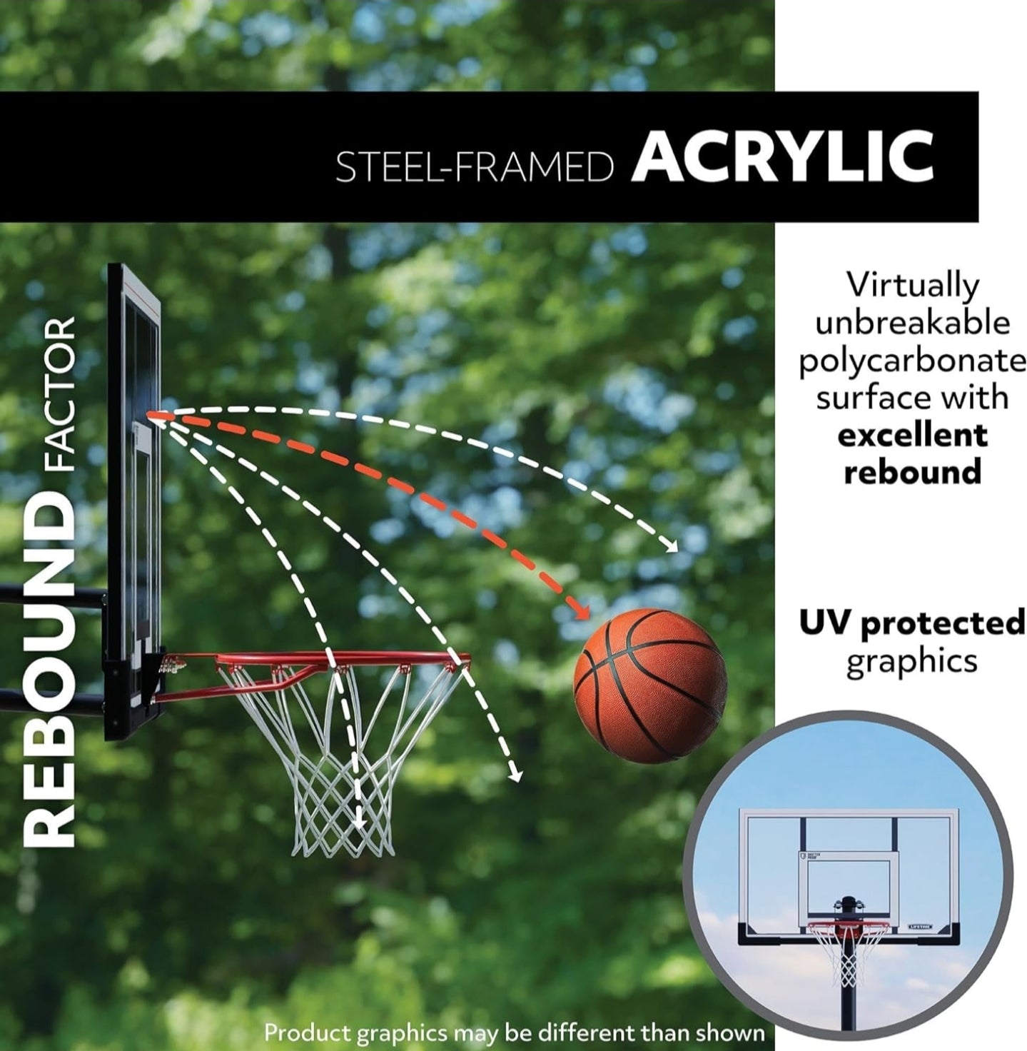 Lifetime Portable Basketball Hoop, 54 Inch Steel-Framed Acrylic Backboard
