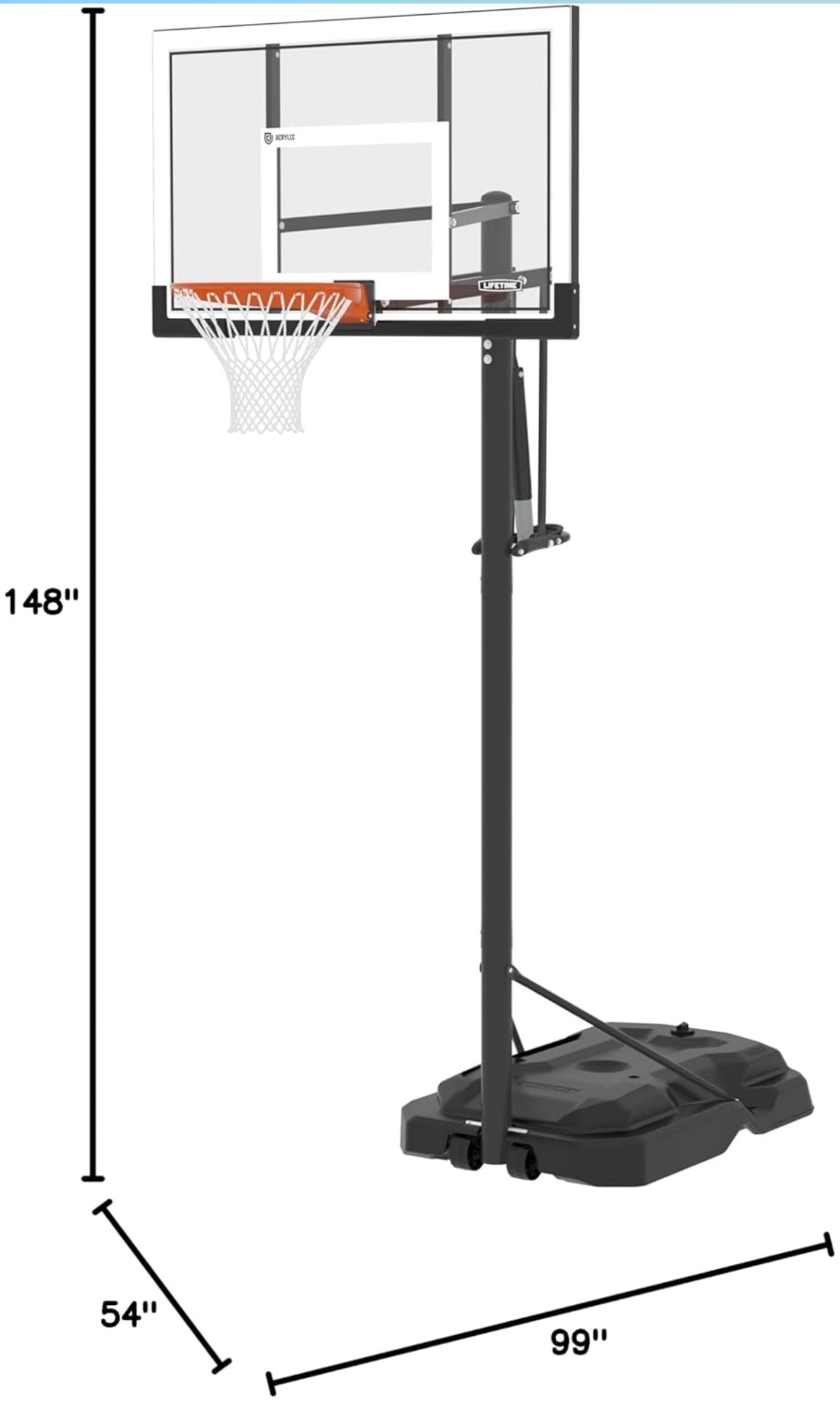 Lifetime Portable Basketball Hoop, 54 Inch Steel-Framed Acrylic Backboard
