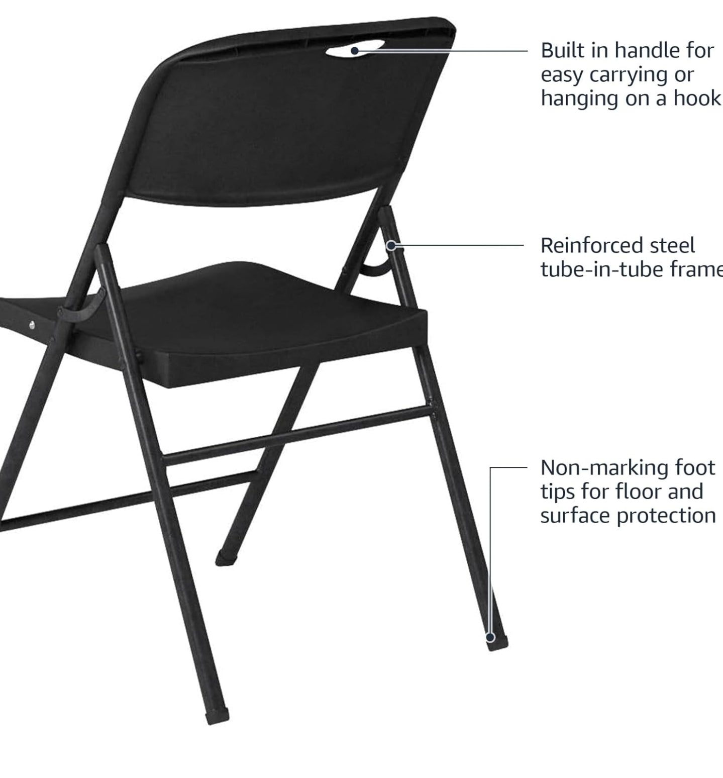 Amazon Basics Foldable Plastic Chair with 350-Pound Capacity - Black