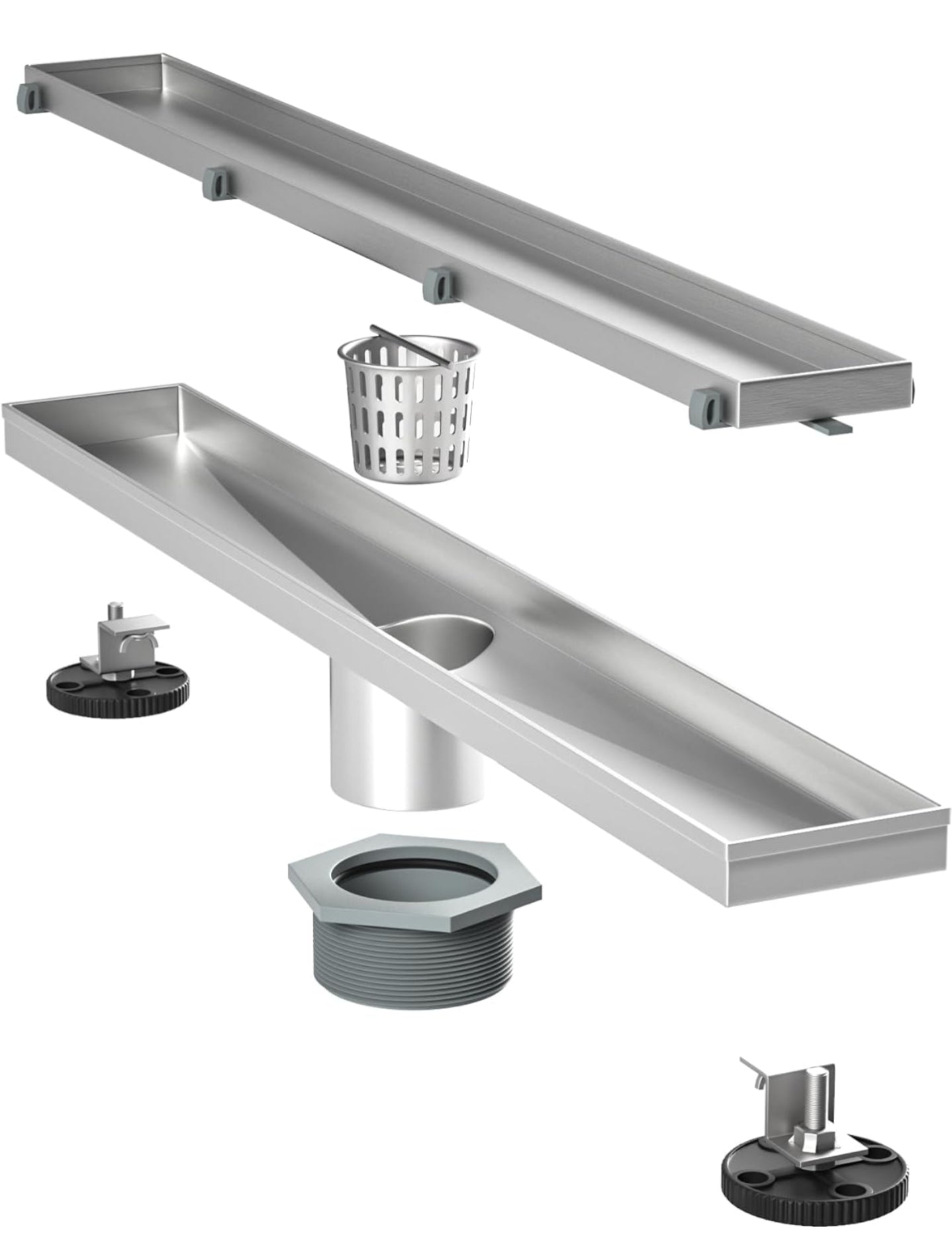Linear Shower Drain 72" Brushed 304 Stainless Steel | Fast Drainage | Tile Inserted | Stainless Floor Drain Grate | Hair Strainer | Drain Key | The Upgrade for Your Bathroom