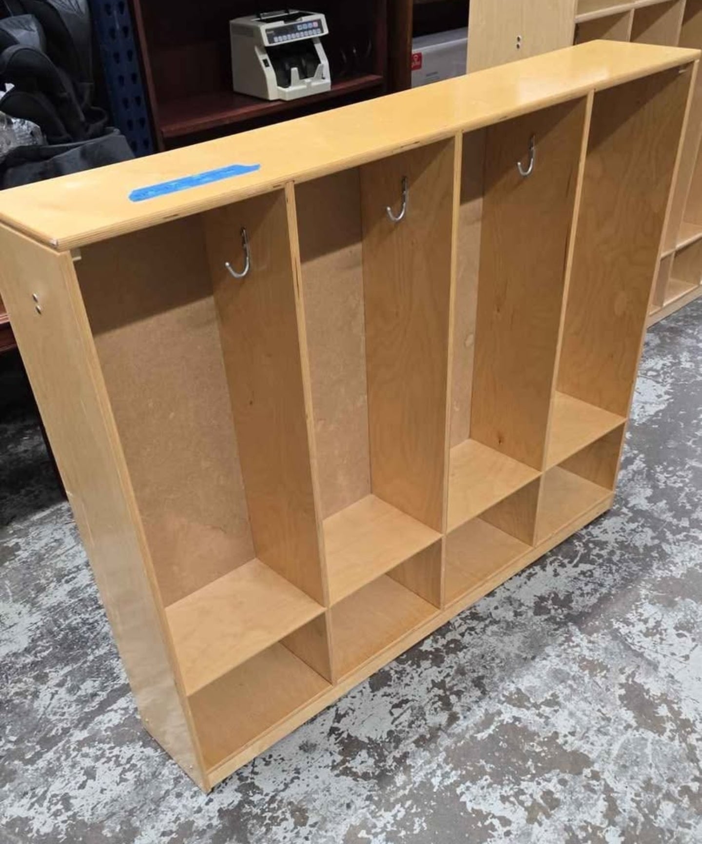 Children's wood lockers, 42 in tall x 54 in wide x 9.5 in deep