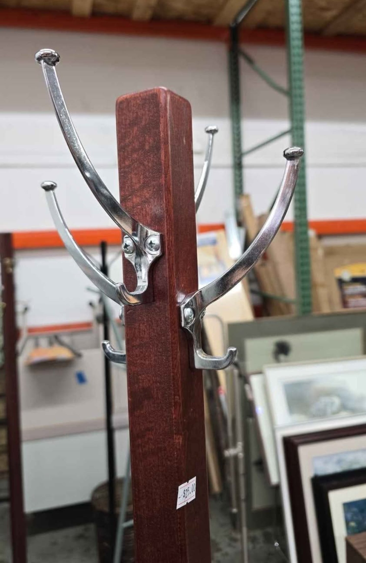 Wood Coat Rack/ Coat Tree 72" Chrome Hooks