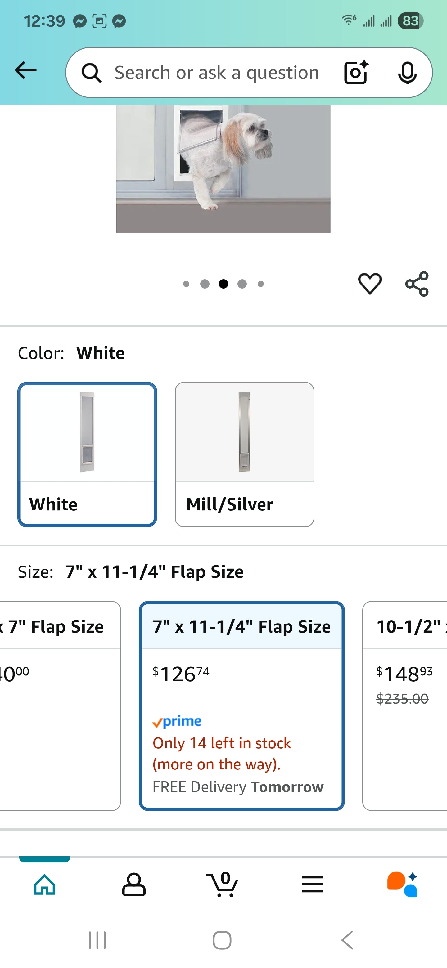 Ideal Pet Products Aluminum Pet Patio Door, Adjustable Height 77-5/8" to 80-3/8", 7" x 11-1/4" Flap Size, White
