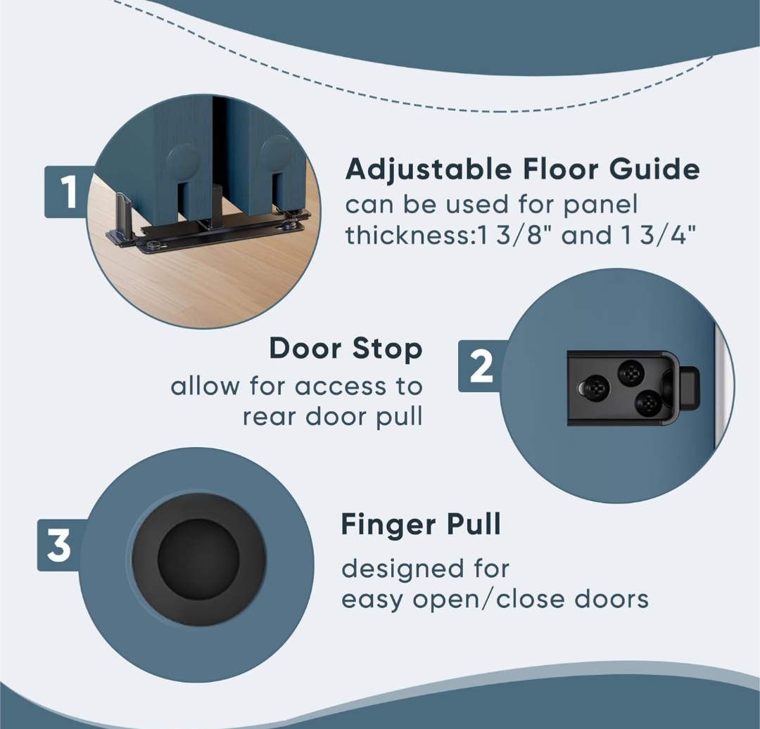 JUBEST 5FT Heavy Duty Bypass Door Hardware with Finger Pulls
