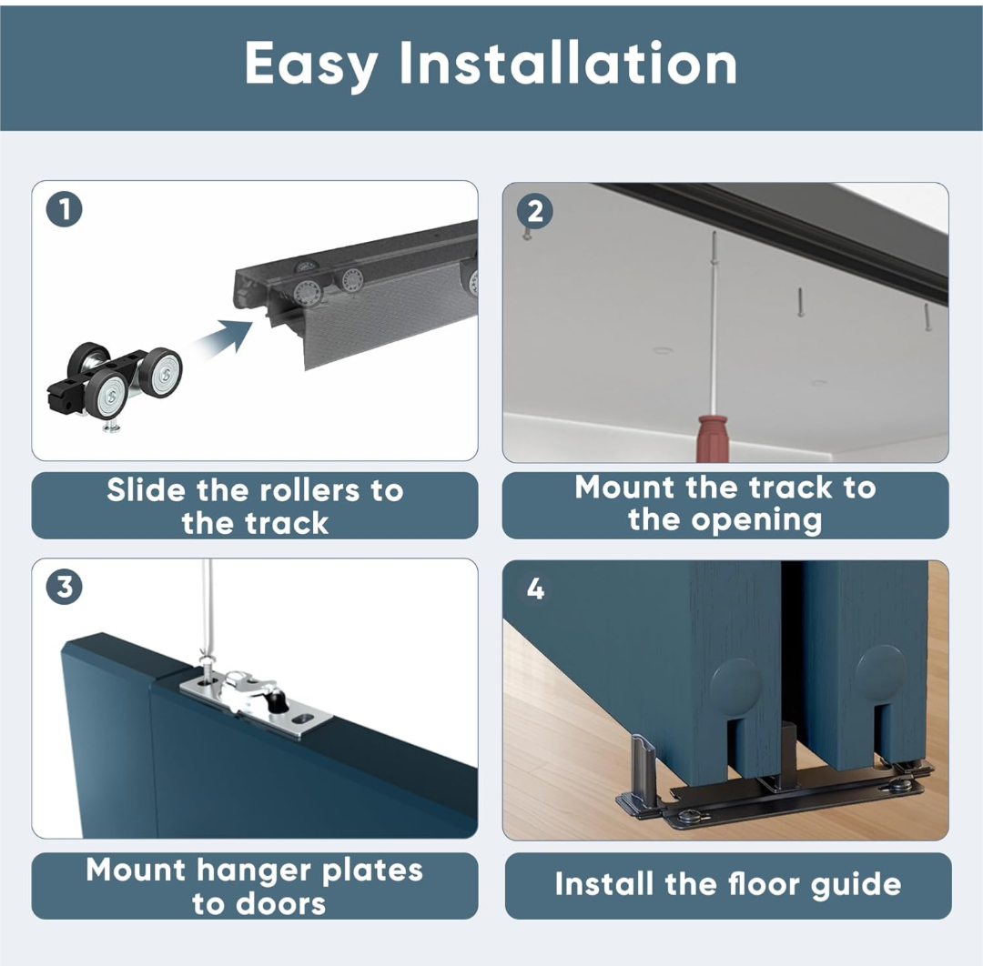 JUBEST 5FT Heavy Duty Bypass Door Hardware with Finger Pulls
