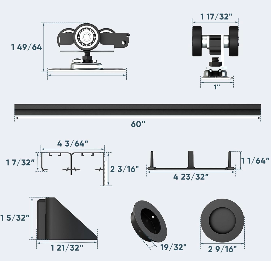 JUBEST 5FT Heavy Duty Bypass Door Hardware with Finger Pulls