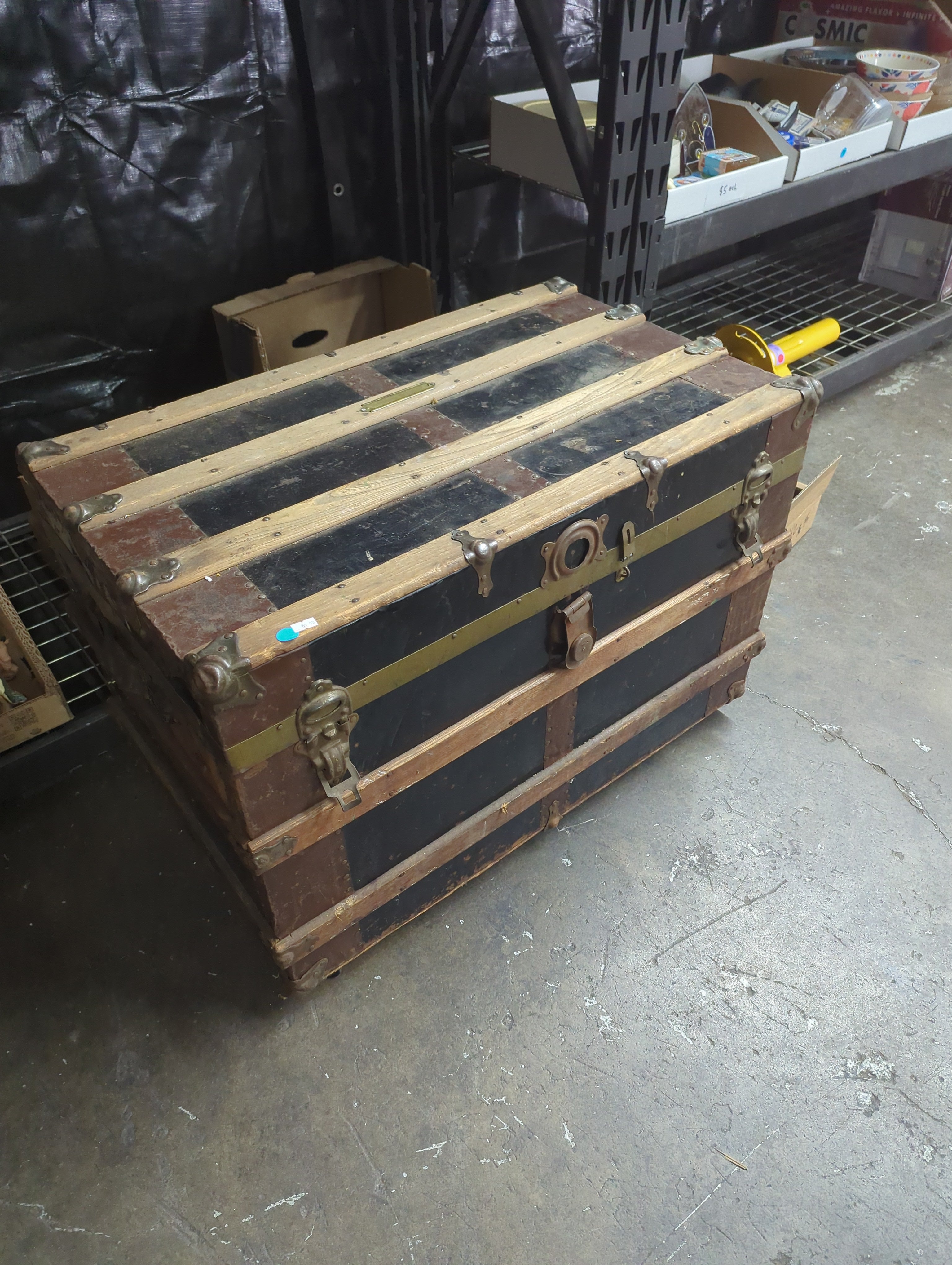 Vintage Steamer Trunk, Wood & Metal, Rustic Storage w/ wheels