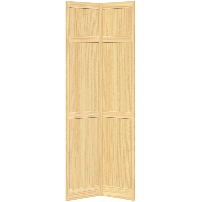 Traditional 6 Panel Clear Solid Core Unfinished Wood Bi-fold Door
