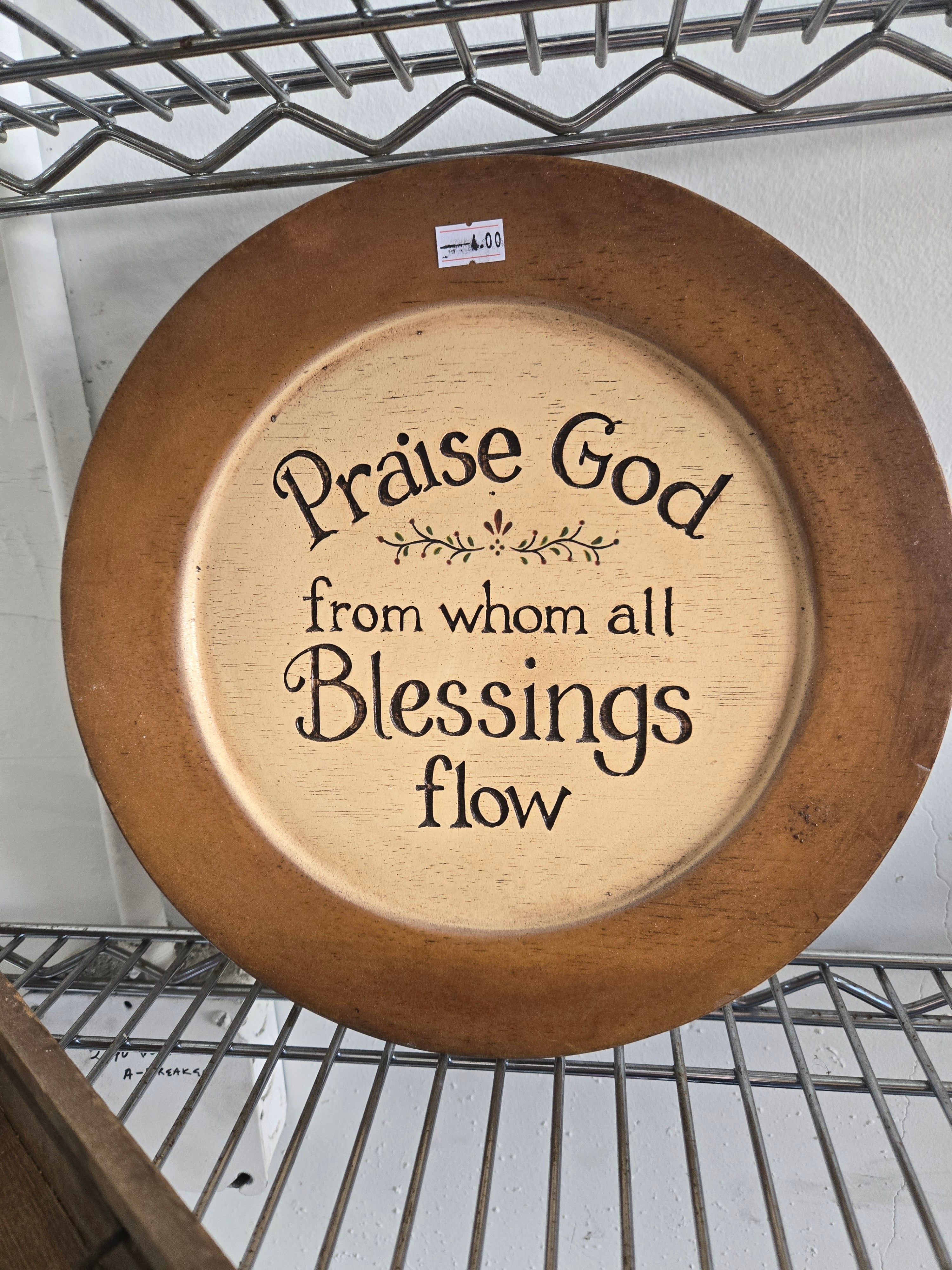 Wooden Plate W/Olive Branch & Message