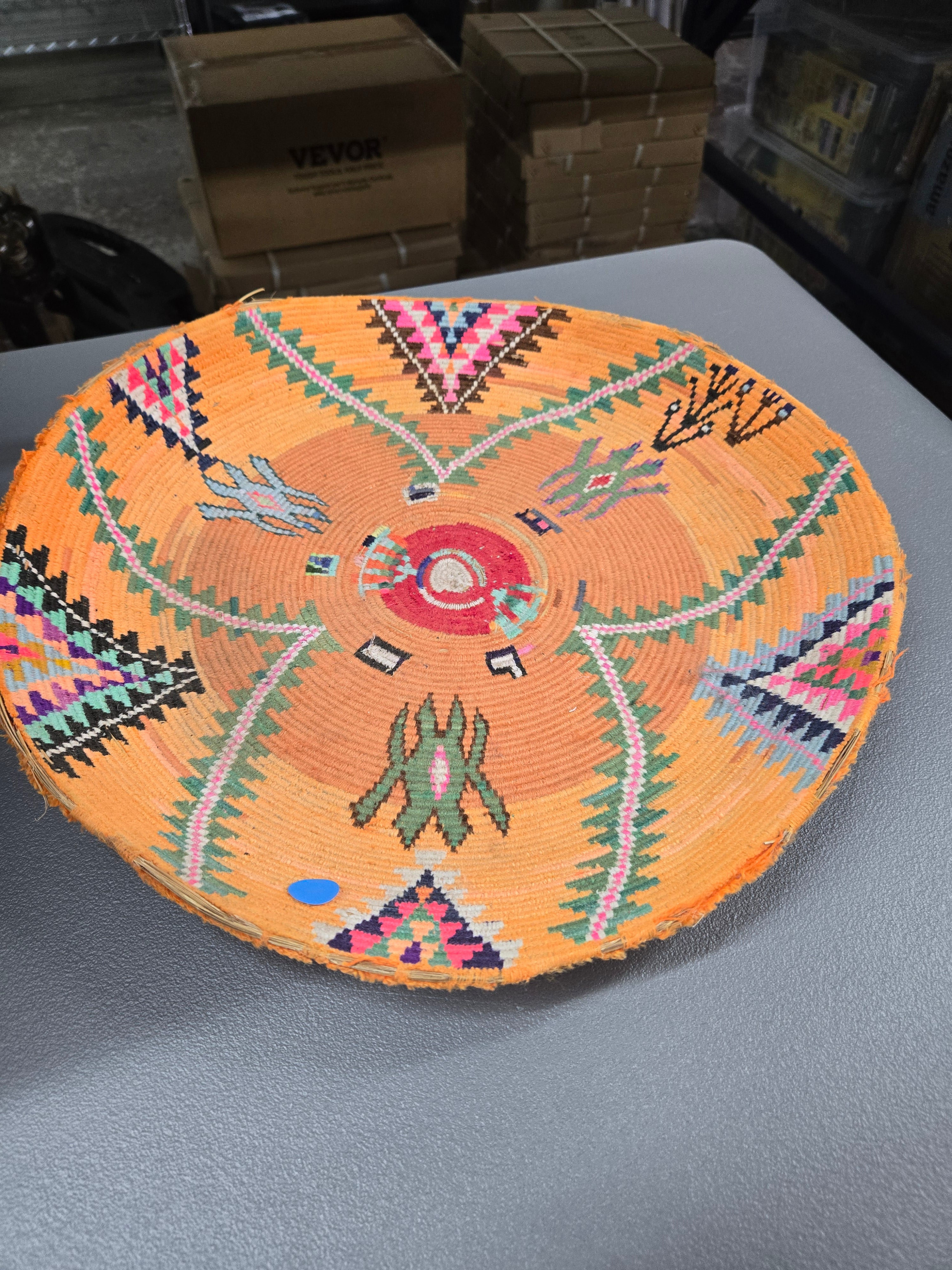 Handmade Handwoven Orange Basket with Design
