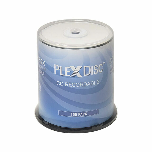 100 PlexDisc CD-R 700MB 52X White Inkjet Hub Printable Media Disc 631-205-BX 6B